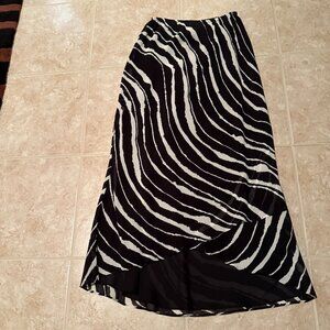 Donna Ricco | Hi-Low Zebra Print Maxi Skirt | Black/Cream | Size 6